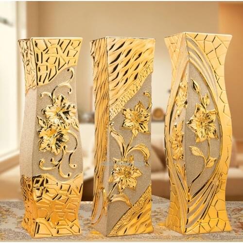 Gold-plated Floor Vase Gilded Flower Holder Porcelain Resin Ceramic Flower Vase Decorative Vases Golden Decoration Plated Vase