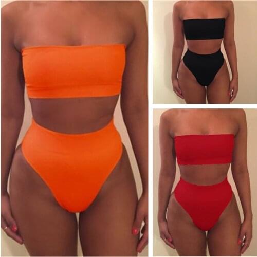 Sexy Women Strapless Bandeau Boob Tube High Waist Bikini Set Swimwear Swimsuit