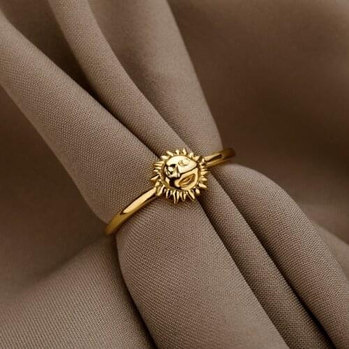 Stainless Steel Smiley Rings For Women Punk Vintage Sun Face Ring Accessories Jewelry Gift Wedding Bijoux Femme