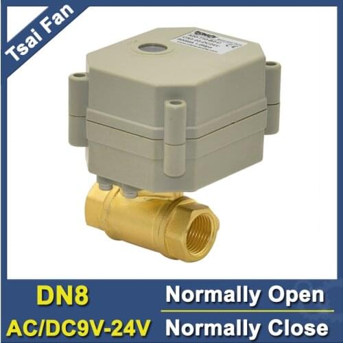 TF8-B2-C Metal Gear 1/4'' 2 Way Brass DN8 Normally Open/Close Valve With Indicator AC/DC9V-24V 2 / 5 Wires For Water Application