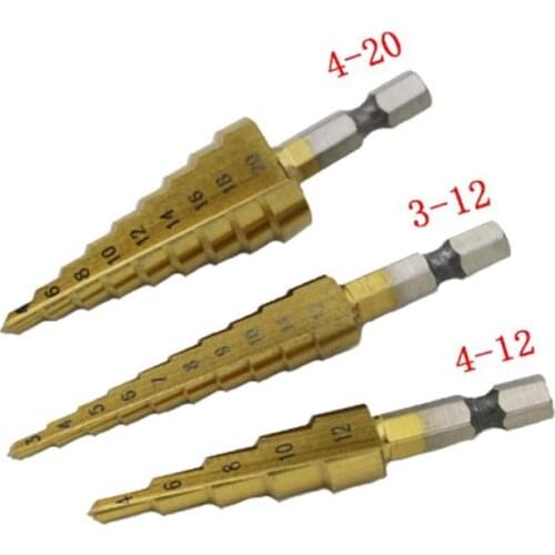 TTAKA7 3pcs/Set Titanium Step Drill Bits HSS Power Tools High Speed Steel Hole Cutter Wood Metal Drilling 3-12mm 4-12mm 4-20mm