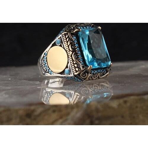 Topaz Traditional Handmade Turkish 925 Sterling Silver Signet Rings Jewelry Gift From Turkey for Women Men