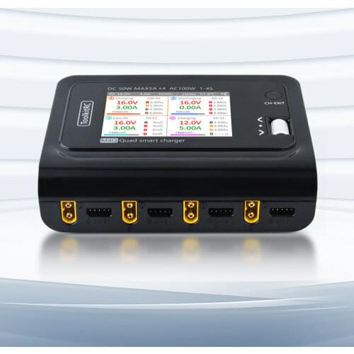 In Stock ToolkitRC M4Q 4x50w 5A 1-4S AC 100W 4 Ports XT60 XT30 DC Smart Charger 3.5 inch IPS Color Screen 32 bits Smart Charger