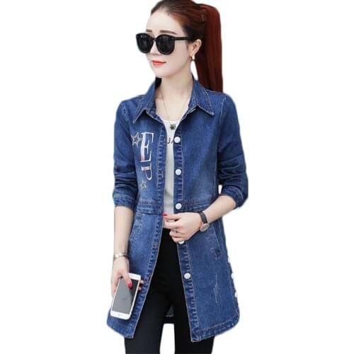Spring Autumn Plus size Women Denim Jacket New long-sleeve Female Jackets Long Loose Single-breasted ladies Windbreaker coats