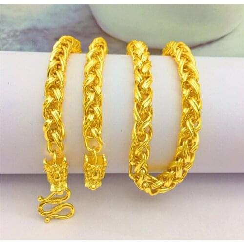 Vintage Twist Rope Chain Brass 18K Gold Domineering Dragon Head Necklace for Men Boys Cool Accessories Gift