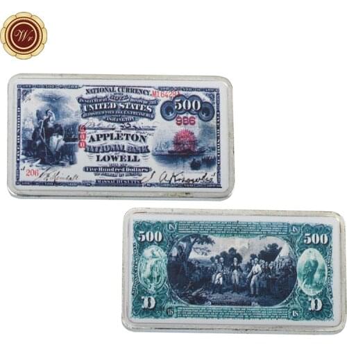 WR United States 500 Dollar Fake Money Silver Bars Home Decorative Metal Bar Art Crafts 999.9 Silver Plated Metal Crafts
