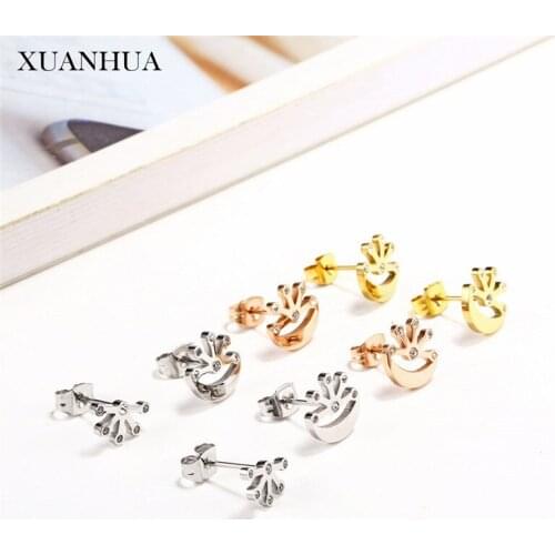 XUANHUA Stainless Steel Jewelry Woman Crown Stud Earrings For Women Minimalist Earrings Female Mass Effect Wholesale