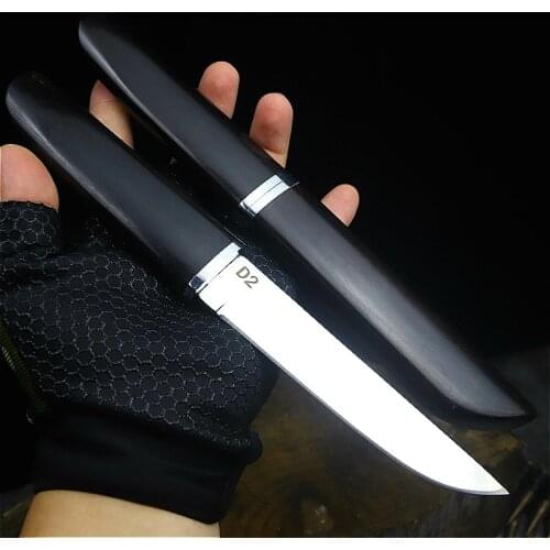 Japanese samurai D2 thickened straight Blade li Outdoor jungle Rescue straight blade Jungle Hunting knife family collection