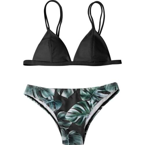 Mounchain Women Lady Sexy Bikini Set Leaf Pattern Swimsuit 2 Piece Swimwear Beach Wear Bikini Set
