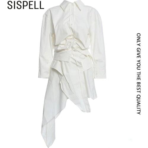 SISPELL Patchwork Ruffle Dresses For Female Lapel Collar Long Sleeve High Waist Slimming Ruched Womens Elegant Dress 2020