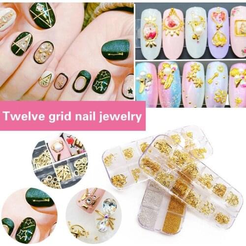 12 grid big box nail art jewelry material metal mix and match DIY nail drill patch female Valentines Day boast