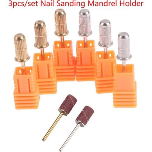 3Pcs Nail Sanding Bands Mandrels Holder Drill Bit File Manicure Polishing Tool