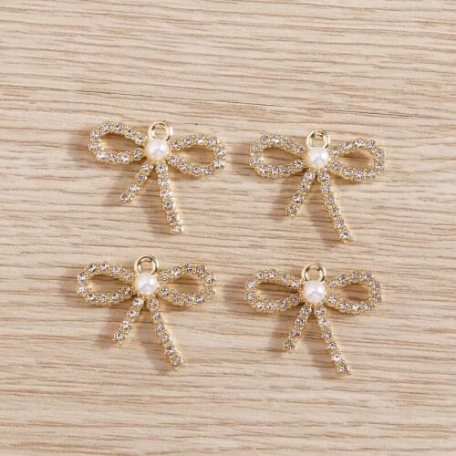 4pcs 21*17mm Charms Crystal Bowknot Pendants DIY Necklace Earrings Craft Handmade Gold Color Jewelry Making Findings Decoration