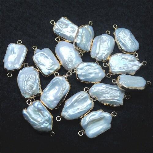 4PCS Nature Cultured Freshwater Pearl Connectors White Colors Oyster Shell Size 23X16MM For Womens Necklace Or Bracelets Making