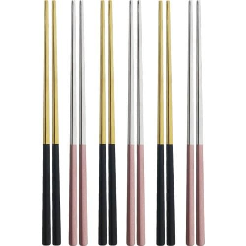 6/18/12Pairs Korean 304 Stainless Steel Chopsticks Engraving Patterns Food Sticks Portable Reusable Colorful Chopsticks Set