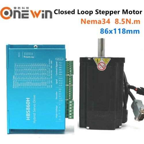 8.5N.m Nema34 86mm closed loop stepper motor 2 phase 86HBS85 and HBS860H With Cooling fan Hybird Encoder Easy Servo Kit