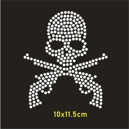 Skull Rhinestone Motif Custom Crystal Strass Heat Transfer Jeans Decoration Diy Iron On Patches Diamond Stickers Beaded Applique