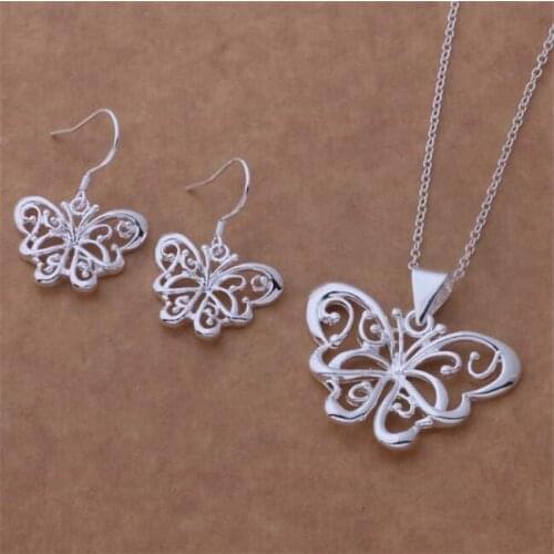 AS359 Hot Sale Silver Plated Color Jewelry Sets For Women Wholesale High Quality Classic Earring 507 + Necklace 153