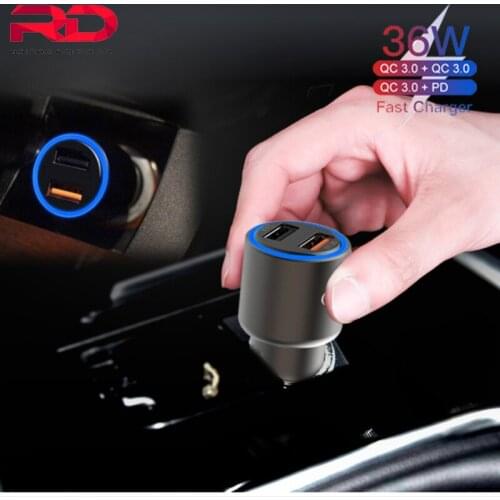 36W USB C Car Charger PD QC 3.0 Fast Charging For iPhone 11 12 Pro Dual USB Charger For Car Support AFC FCP QC PD Protocol