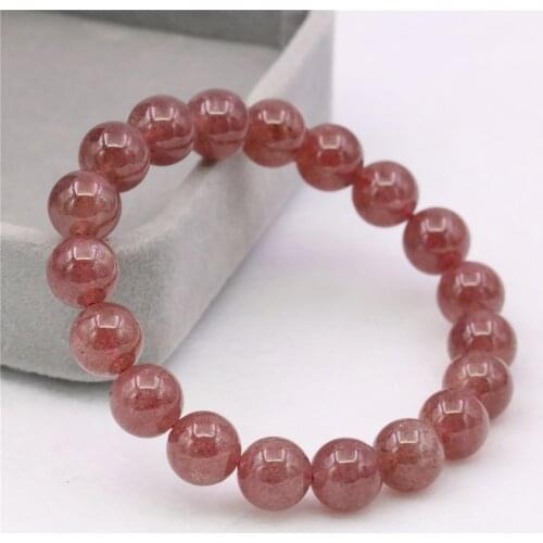 8/10mm Natural Stone Beads Sun Charm Bangle Girls Gifts Strawberry Crystal Beaded Hologram Bracelet Yoga Jewelry 7.5inch Y1043