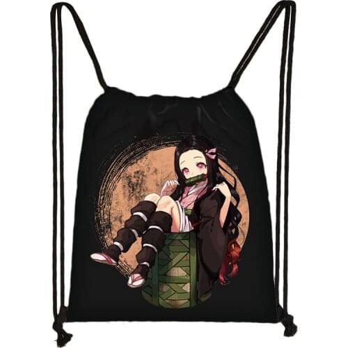 Demon Slayer Kimetsu No Yaiba Cartoon Girls Kids Drawstring Backpack Shopping School Traveling Party Bags Gift 38*32CM