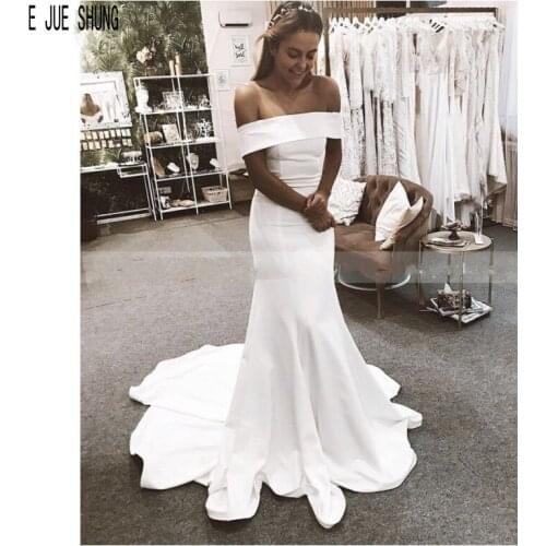 E JUE SHUNG Elegant Mermaid Wedding Dresses Off the Shoulder Backless Cheap White Ivory Bridal Gowns Robe de Mariage Custom Made