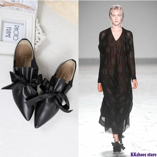 32-43 Espadrilles Shoes Woman European Famous Brand Ladies Flats Silk Bow-knot Espadrilles Big Bow Shoes Pointed Toe Flats Shoes