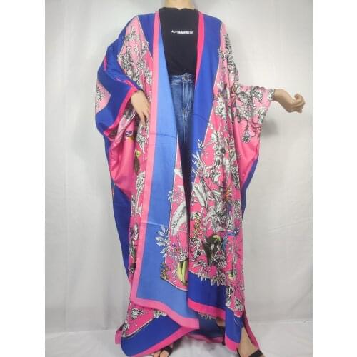 European Summer Beach Bohemian Silk Long Cardigan Clothes For Swimwear Oversized Dubai Muslim Silk Floral Kaftan Dress for Lady
