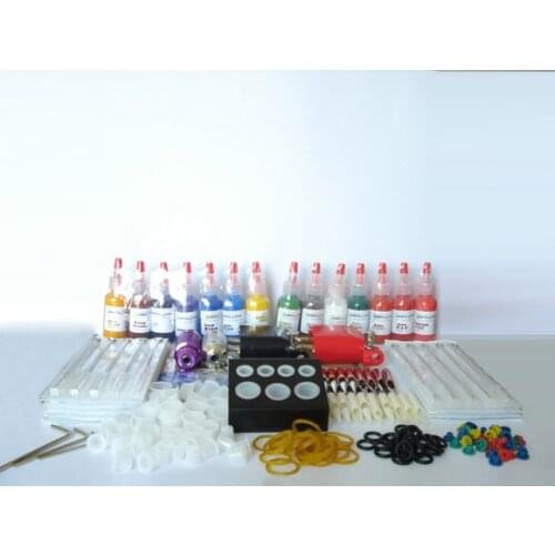 Cheap tattoo kit Rotary tattoo machine 2 top tattoo gun 14 color inks A011