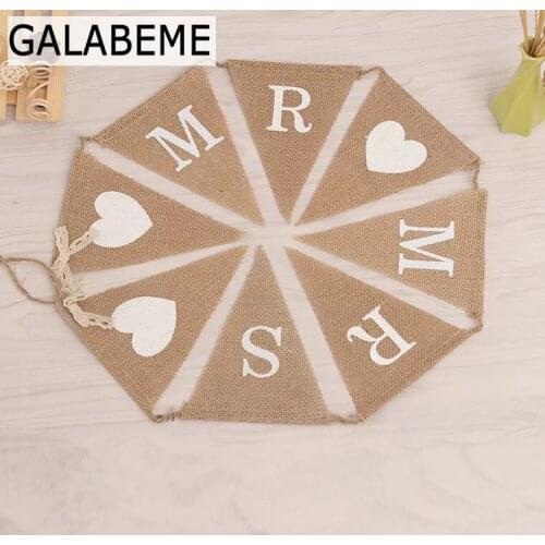 Galabeme 1set Hessian burlap Mr & Mrs Bunting Burlap flag banner rustic country wedding casamento Party Decoration