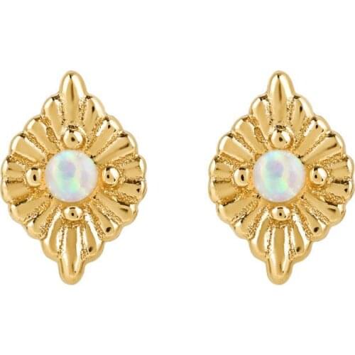 Guarantee 925 Sterling Silver Gold Plated Vermeil Jewelry Minimal Delicate Mini Tiny Opal Stone Evil Eye Stud Earring