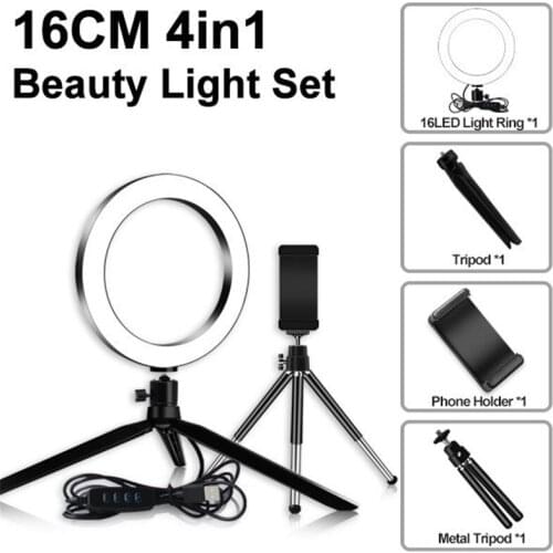 16cm 6 inch 3 Color Selfie Ring LED Light with Stand Tripod Photography Studio Ring Lamps for Mobile Phone Makeup Video Vlog