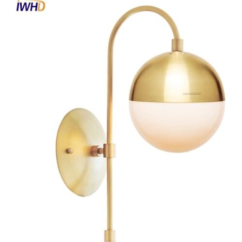 Copper Glass Ball LED Wall Lamp Vintage Home Indoor Lighting Bathroom Mirror Light Retro Wall Lights Fixtures Arandela Luminaire