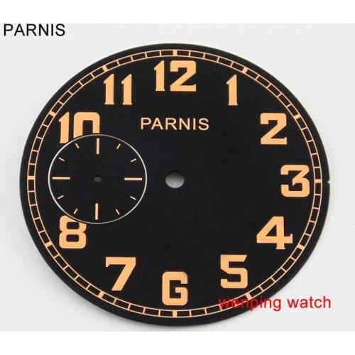 Parnis 41.2mm Black Dial with orange white mark small second subdial fit st3600, eta 6497 hand winding movement mens watch