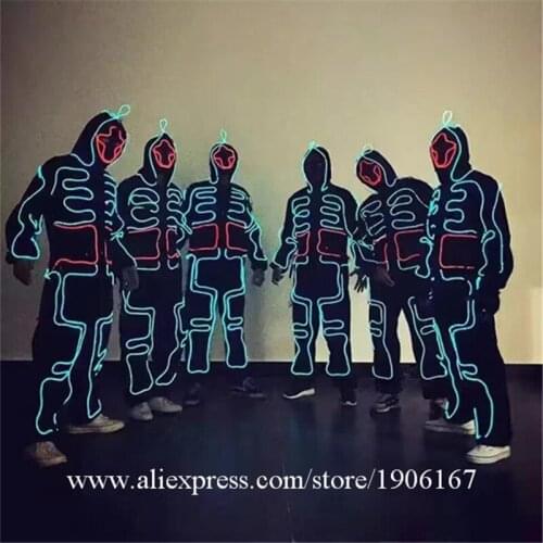 Halloween LED Suits Luminous Costumes Illuminated Glowing Hooded Men EL Clothes Dance Fashion Talent Show LED Light Clothing