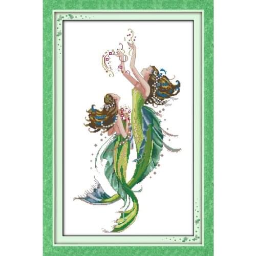 Joy Sunday Printed Cross Stitch Kit The The mermaid Cotton Thread Painting 11&14CT Pattern DIY Embroidery Kits Needlework Kits