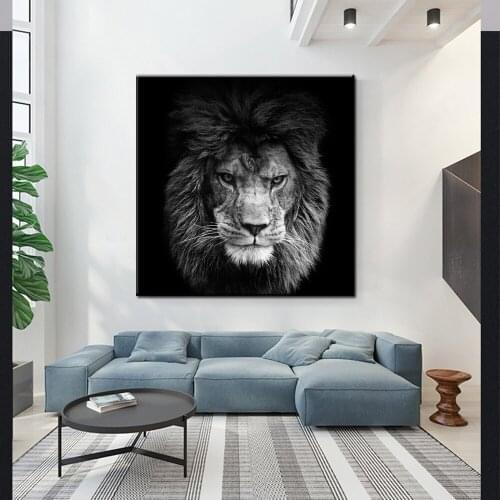 Black Animal Painting Lion Wall Art Posters Print Lion Animated Canvas Pictures for Living Room Decor Free Shipping