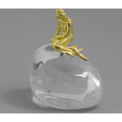 Natural Quartz Crystal Silver The Little Mermaid Figurine Gold Mermaid Crystal Gemstone Stand Carfts Healing Crystal Home Decora