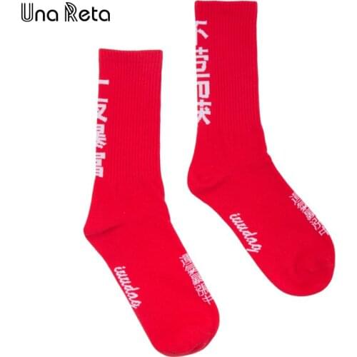 Una Reta MenS Sock Hip Hop Crew Socks 100% Cotton New Arrivals Casual High Street Collocation Embroidery Skateboard Sock Lovers