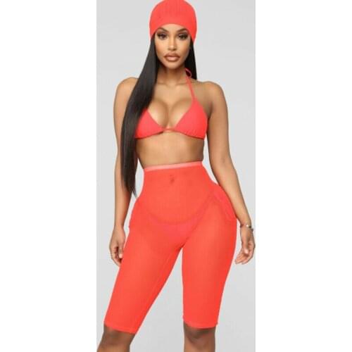 2019 New Sexy Mesh Bikini Cover Womens High Waist Short See Through Fishnet Shorts Mesh Pants Sheer Bikini Cover Up