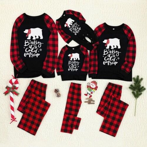 2020 New Home Wear Christmas Bear Print Parent Child Plaid Pajamas Set Family Matching Outfits