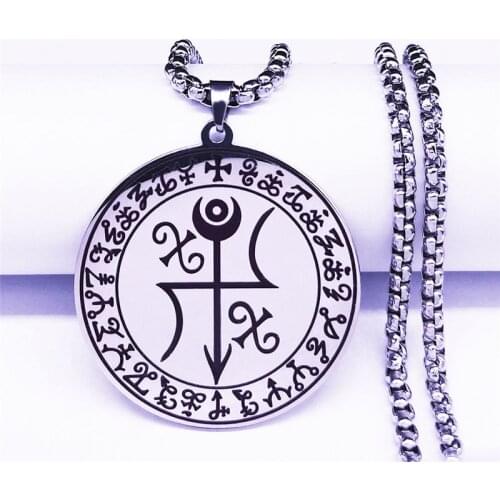 Wolf of Antimony Occultism Sigil Ethnic Engraving Stainless Steel Necklace Women/Men Jewelry cadenas de acero inoxidab N34S02