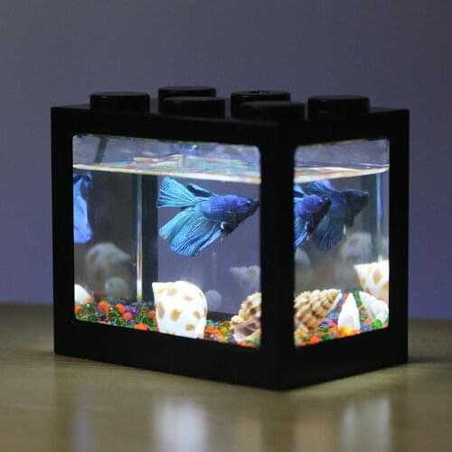 DIDIHOU Fish Fighting Cylinder Rumble Fish Cylinder Mini Aquarium Building Block Turtle Fish Tank With Lamp Color USB Light
