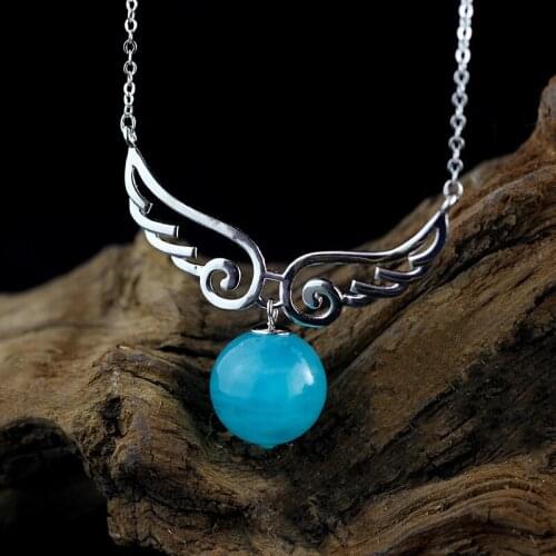 Character Silver Items S925 Pure Silver Ornaments Contracted Fine Lady Amazonite Eardrop The Wings Of An Angel