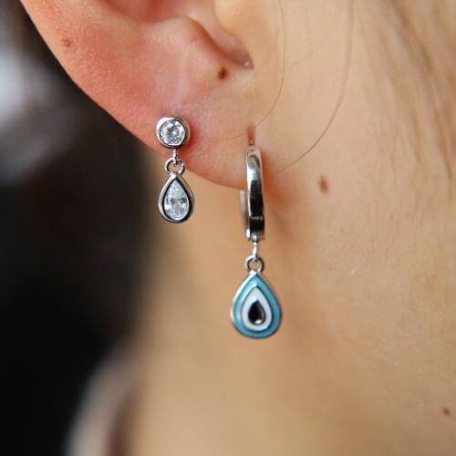 2pair tear drop cz dangle turkish blue evil eye clip on circle earrings fashion women nice earring