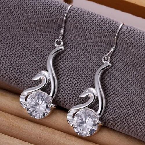 Silver Color Earrings For Women Wholesale Free Shipping Charm Christmas Gifts Fashion Jewelry Inlaid Swan Earrings E195
