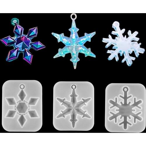1pcs 3D Snowflake Pendants Silicone Molds With Hole Christmas Tree Hanging Epoxy Resin Mold Home Decoration DIY Jewelry Making