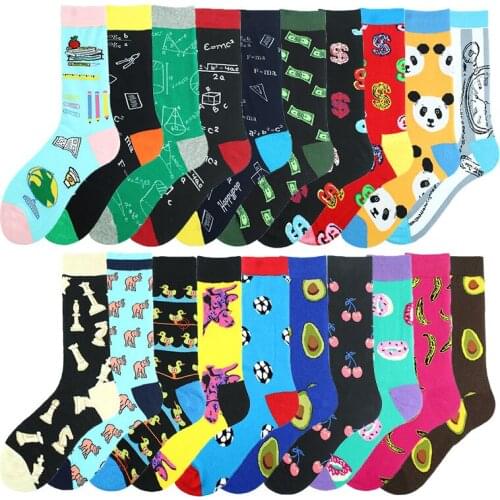 Skateboard Cotton Wedding Funny Socks Men Happy Panda Deer Cherry Dollar Geometric Colorful Sokken Hip Hop Crew Skarpetki Meias