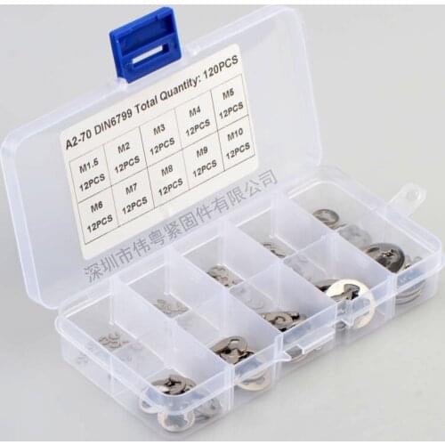 304 Stainless Steel Stainless Steel E Clip washer Assortment Kit Circlip retaining ring for shaft fastener M1.5-M10 120 pcs/set