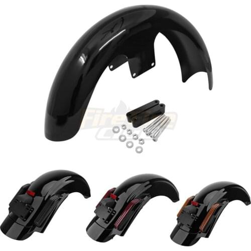 Motorcycle LED Light CVO Style Rear Fender System & 21" Front Fender For Harley Touring 2014-2020 Bright Black Mudguard